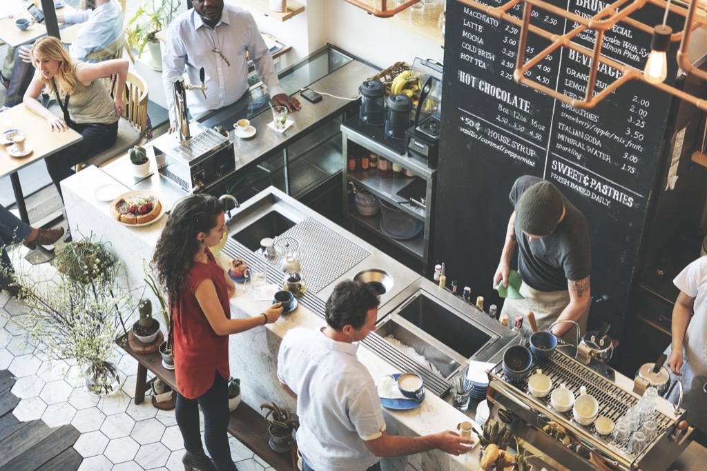Aerial view of busy coffeeshop