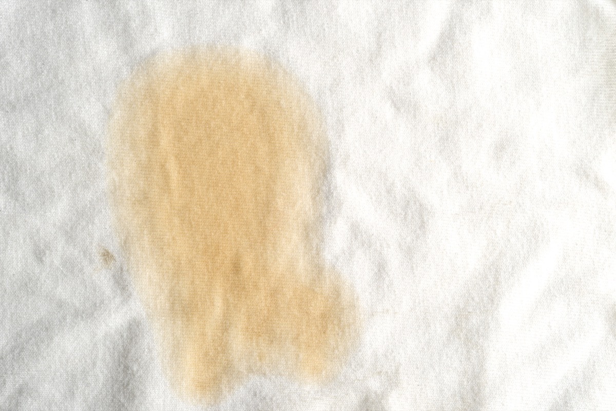 Close up view of coffee stain on T-shirt