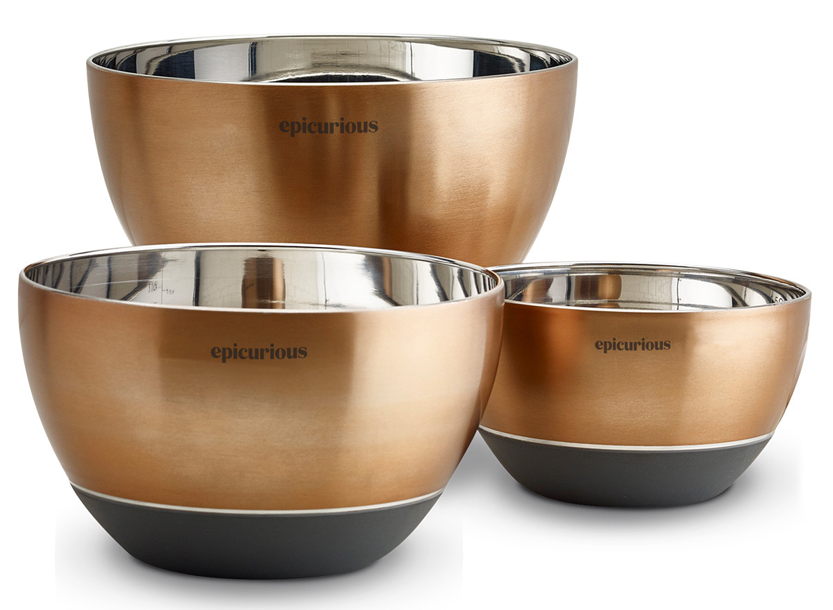 stainless steel gold and black mixing bowls