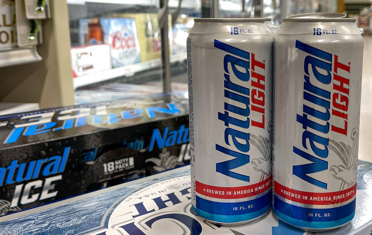 Cans of Natural Light Beer also called Natty Light in a Publix grocery store.