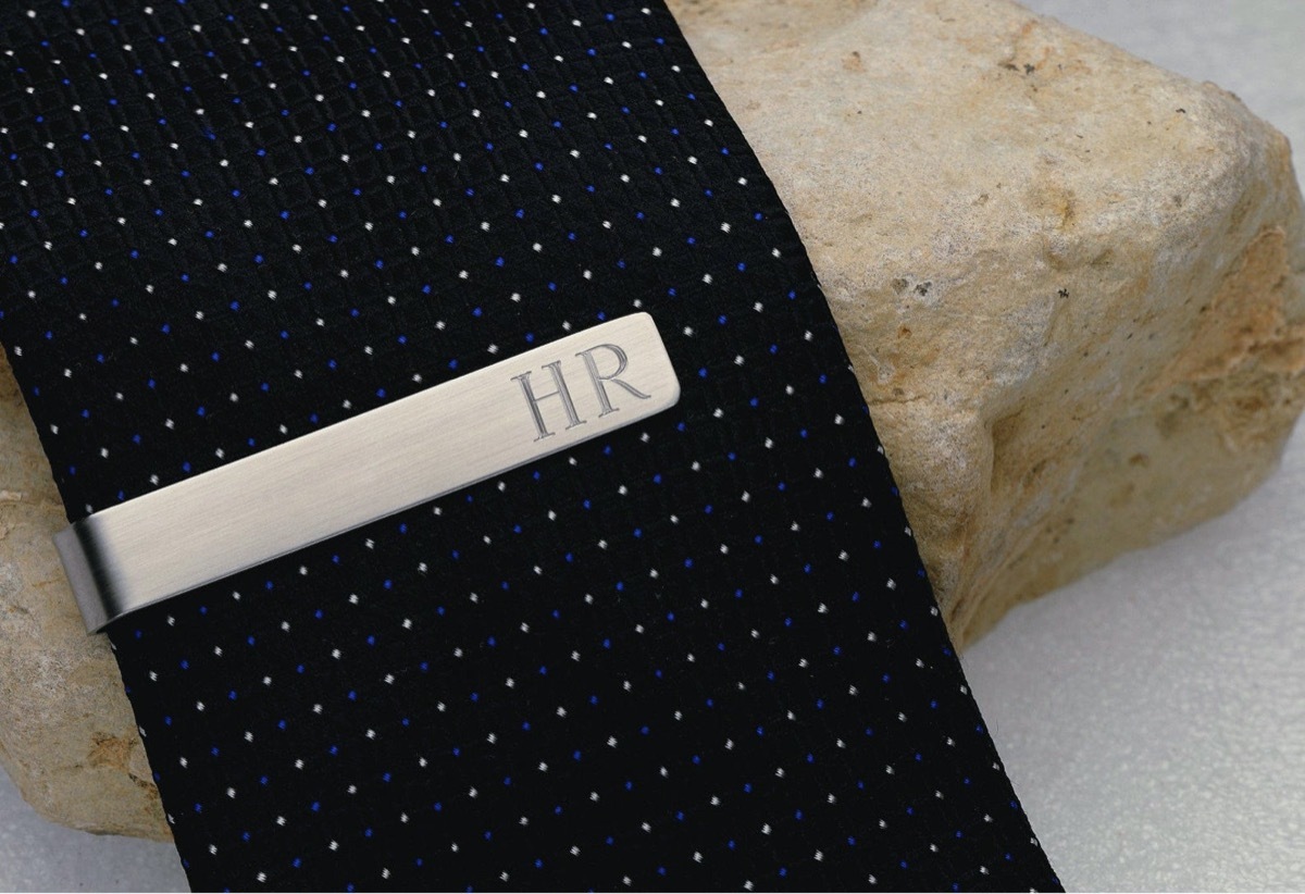 silver monogrammed tie bar