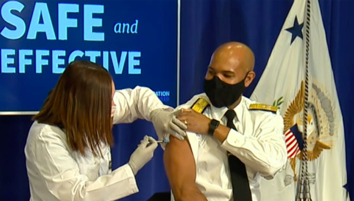 Surgeon General Jerome Adams getting COVID vaccine