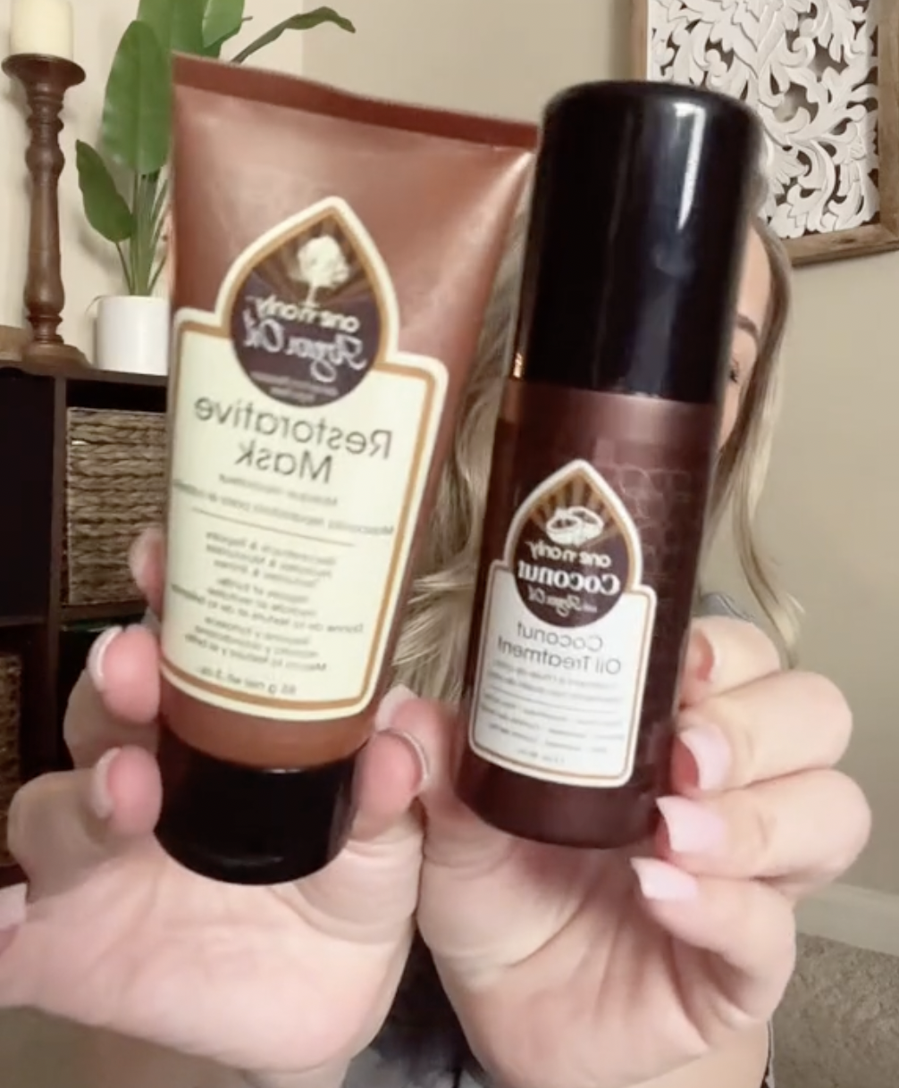 Female shopping influencer at home showing products from Dollar Tree