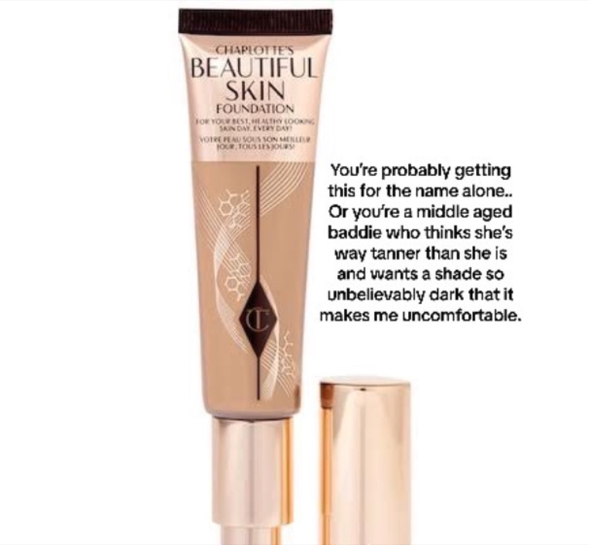 A bottle of Charlotte's Beautiful Skin Foundation with the caption: