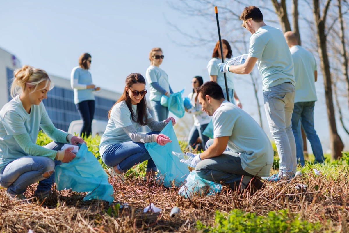 Group of volunteers cleaning up