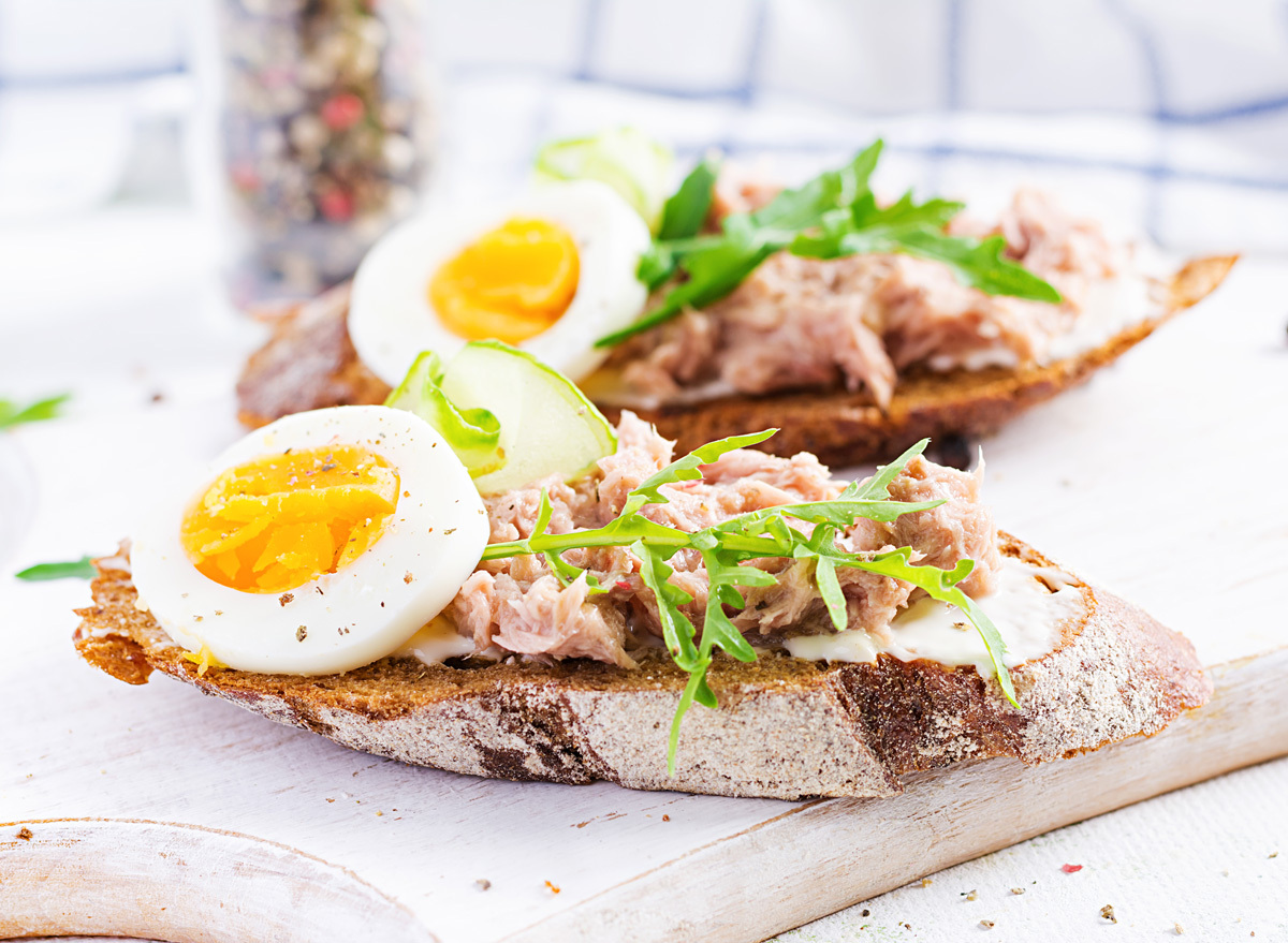 tuna egg salad crostini