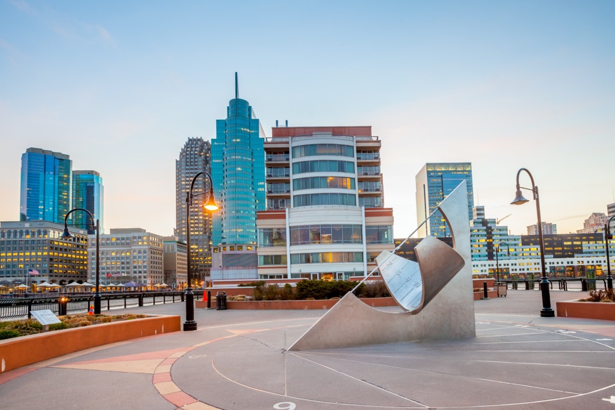 buildings next to the Hudson River and in the Waterfront Walkway in Jersey City, New Jersey