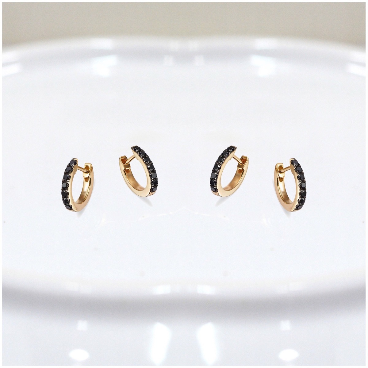 two pairs of gold hoops with black diamonds, Etsy jewelry