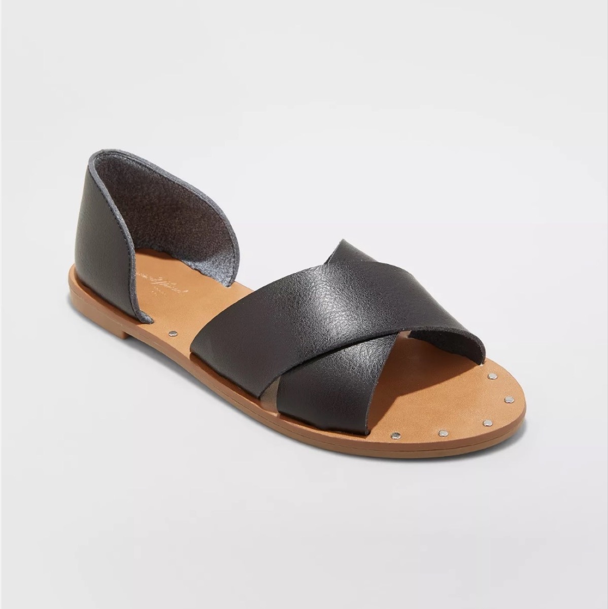 black faux leather sandals, affordable sandals