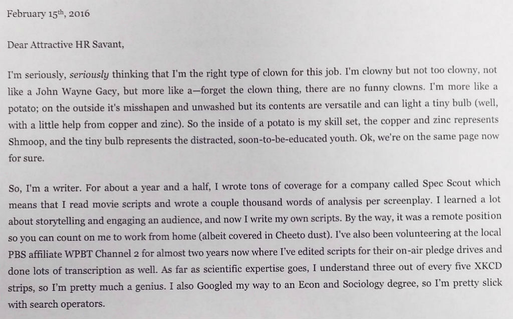 Clown Cover Letter