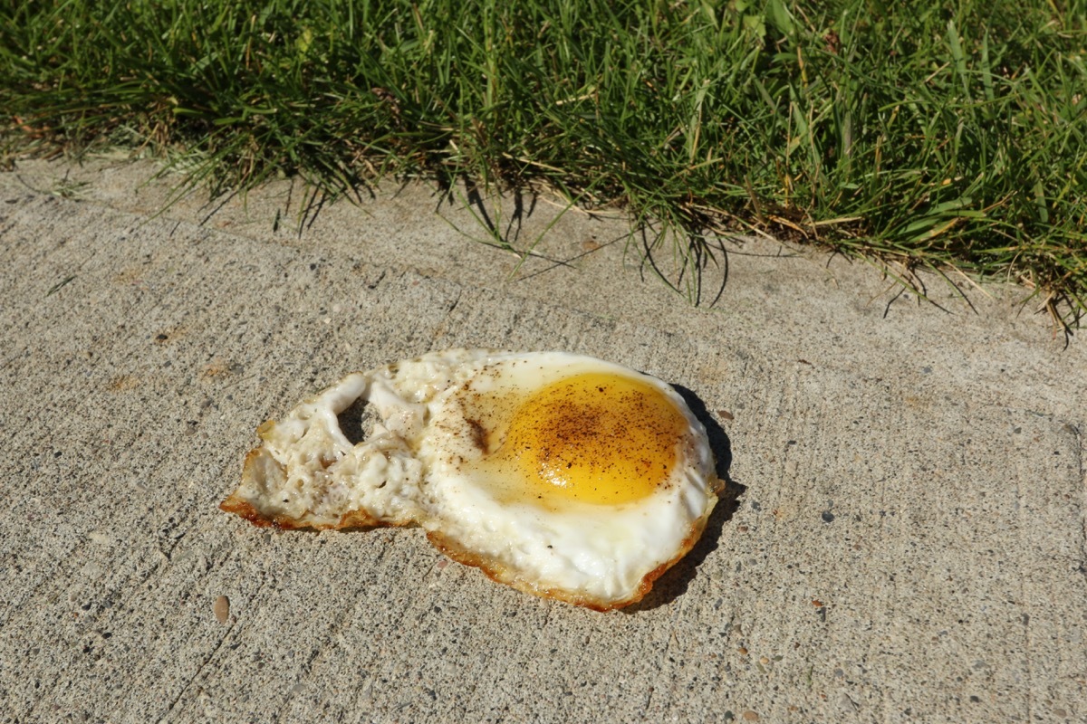 fried egg on a sidewalk