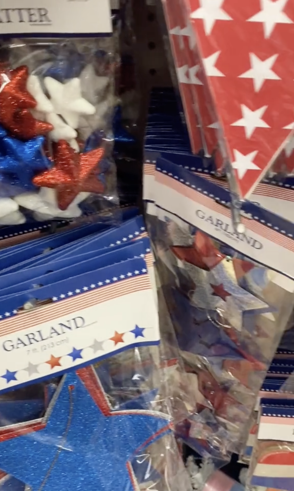 Selection of patriotic garlands at Dollar Tree