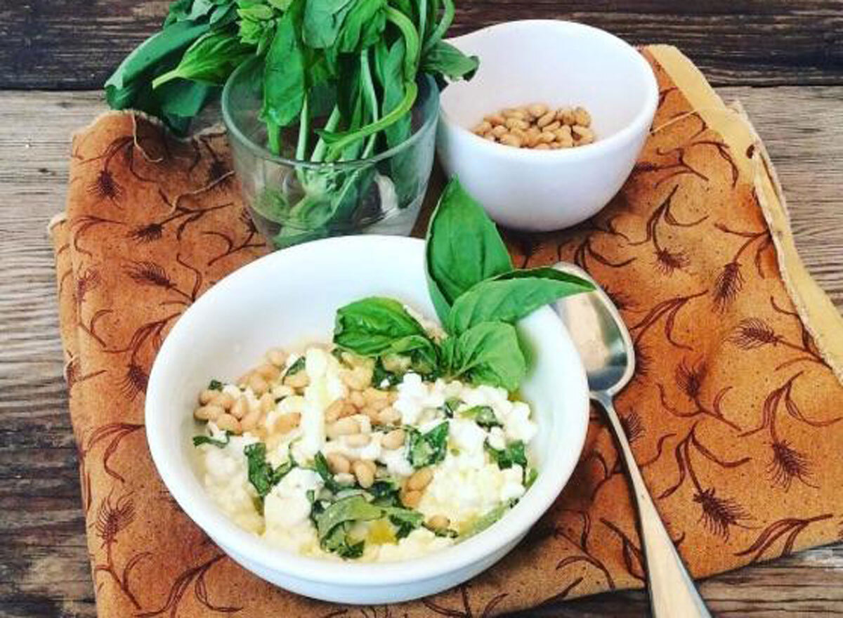 cottage cheese pinenut basil bowl