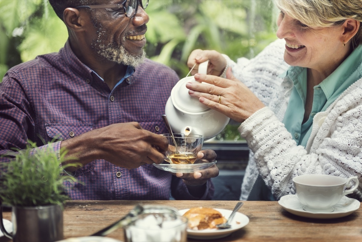 Older Adult Friends at a Cafe Drinking Green Tea, healthy sex after 40