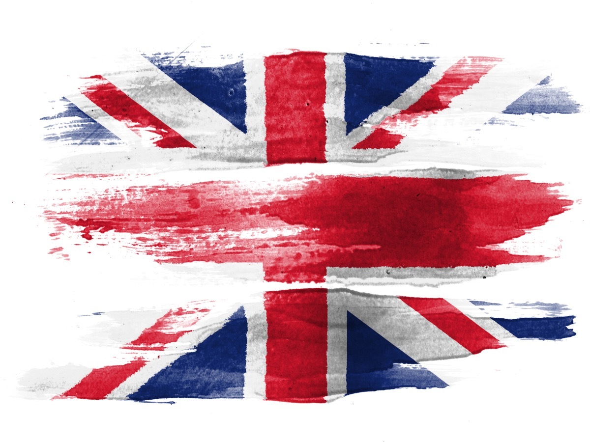 The British flag painted on white paper with watercolor