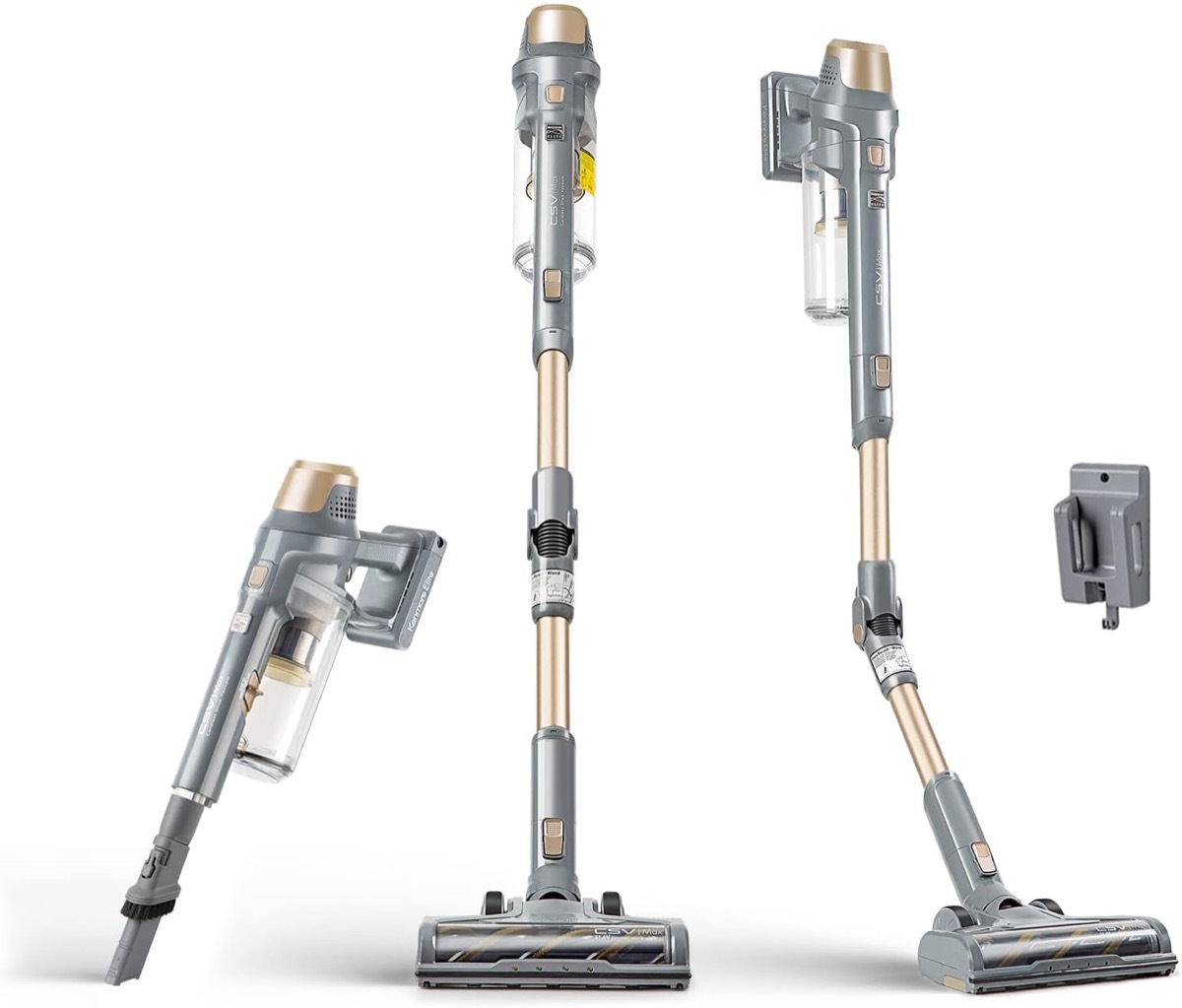 A Kenmore Cordless Brushless stick vacuum in a series of adjustments