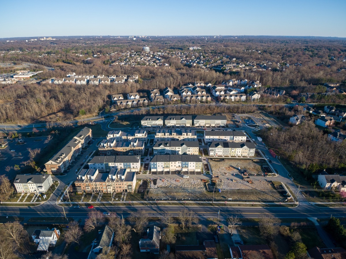 Aerial view of Travilah neighborhood in Montgomery County, Maryland