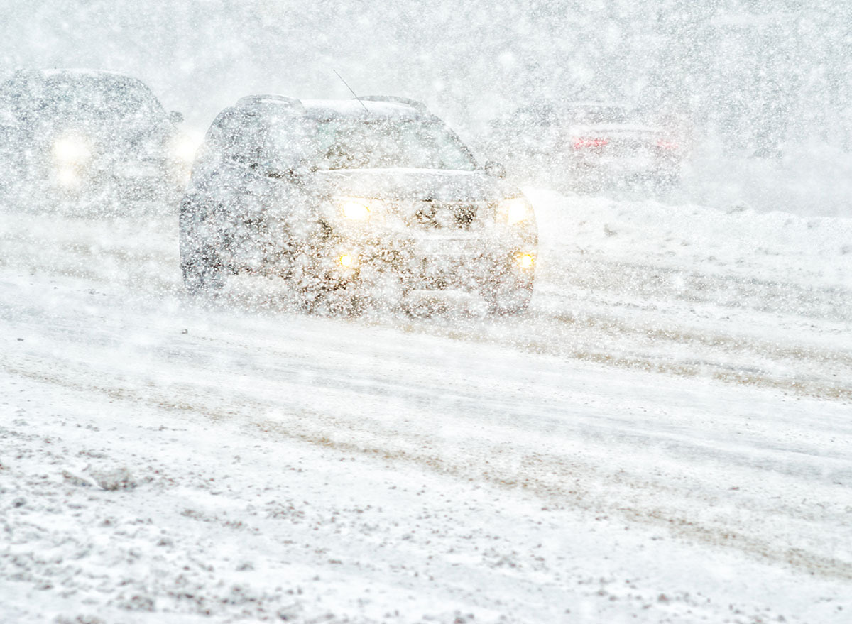 car traffic in blizzard conditions