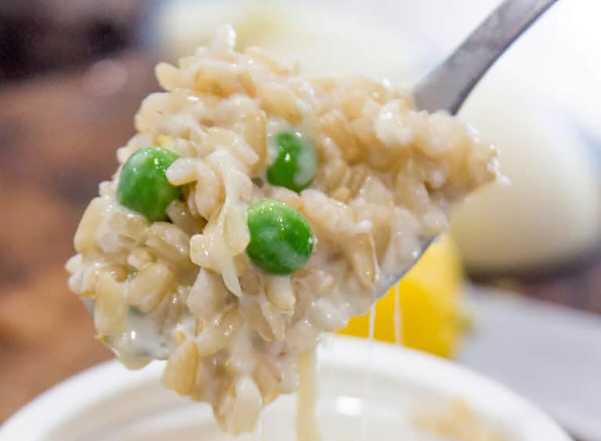 brown rice risotto on spoon