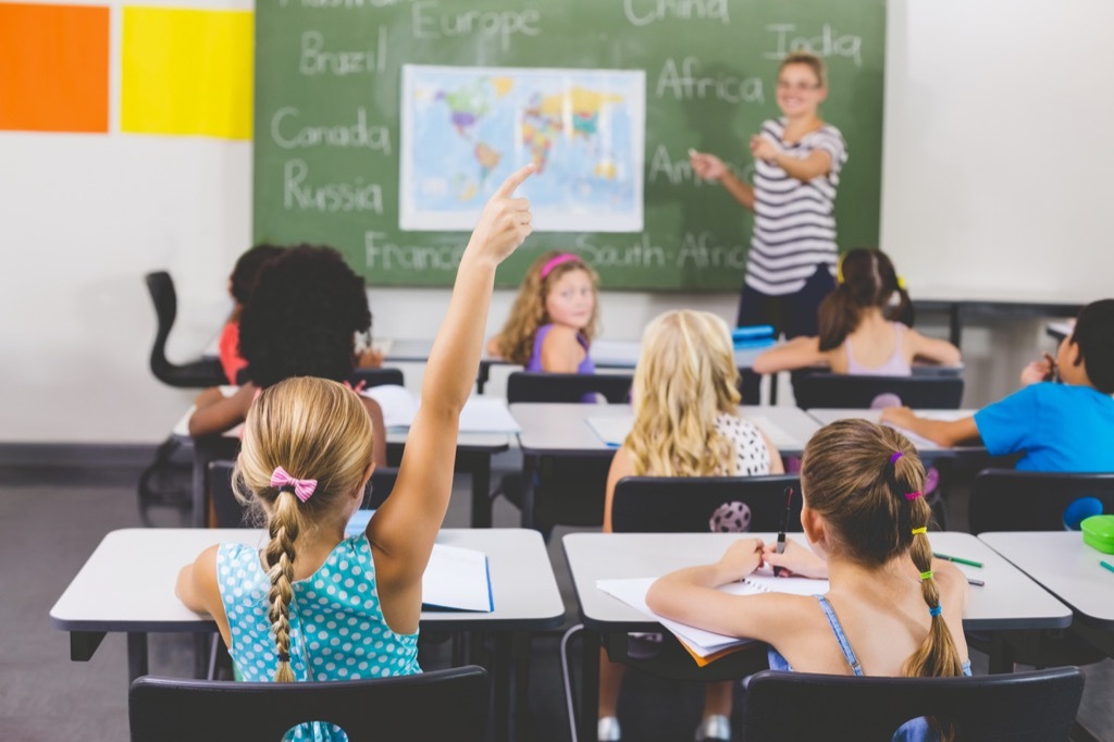 Daughter Raising Hand in Classroom