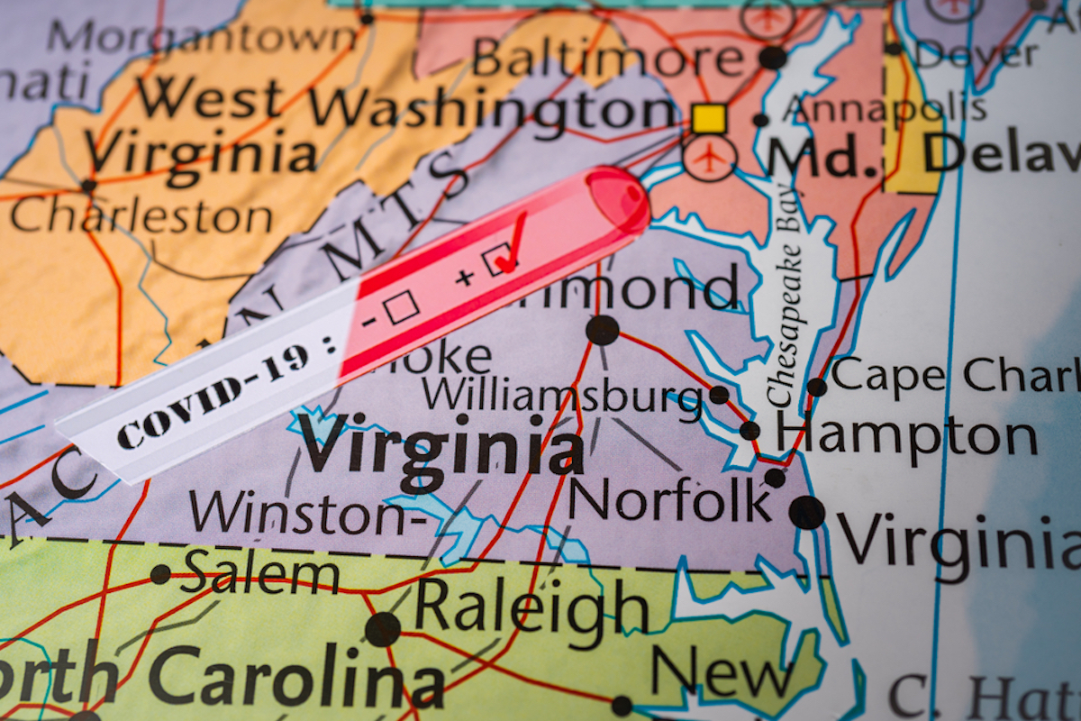 map shows virginia with COVID-19 label