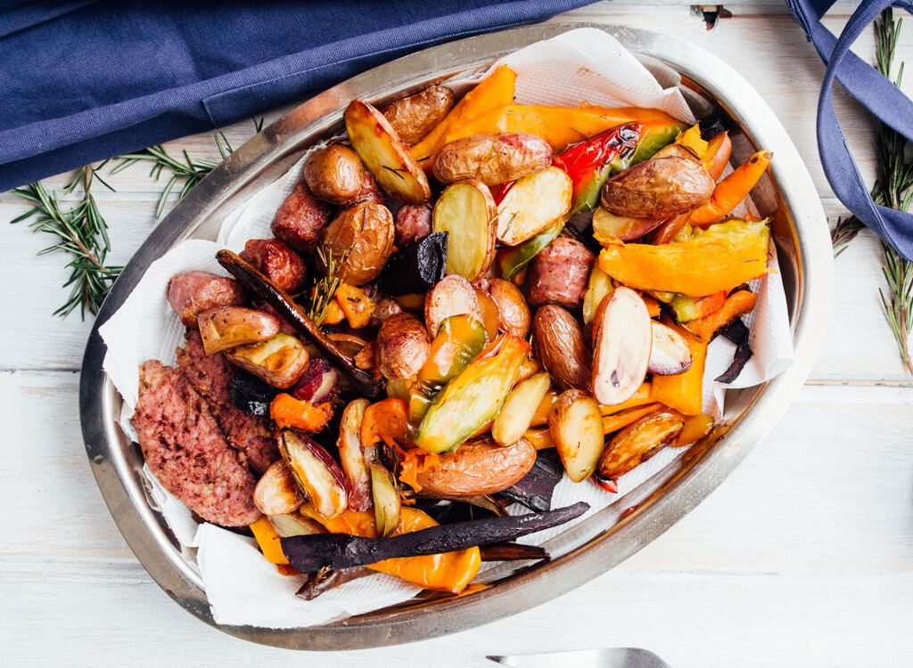 Sausage potatoes roasted vegetables