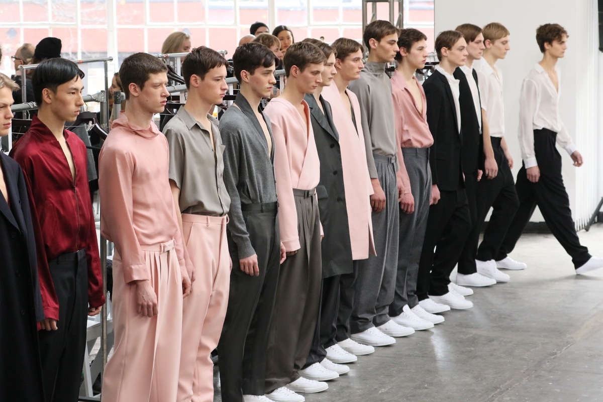 men wearing pleated pants at duckie brown fashion show