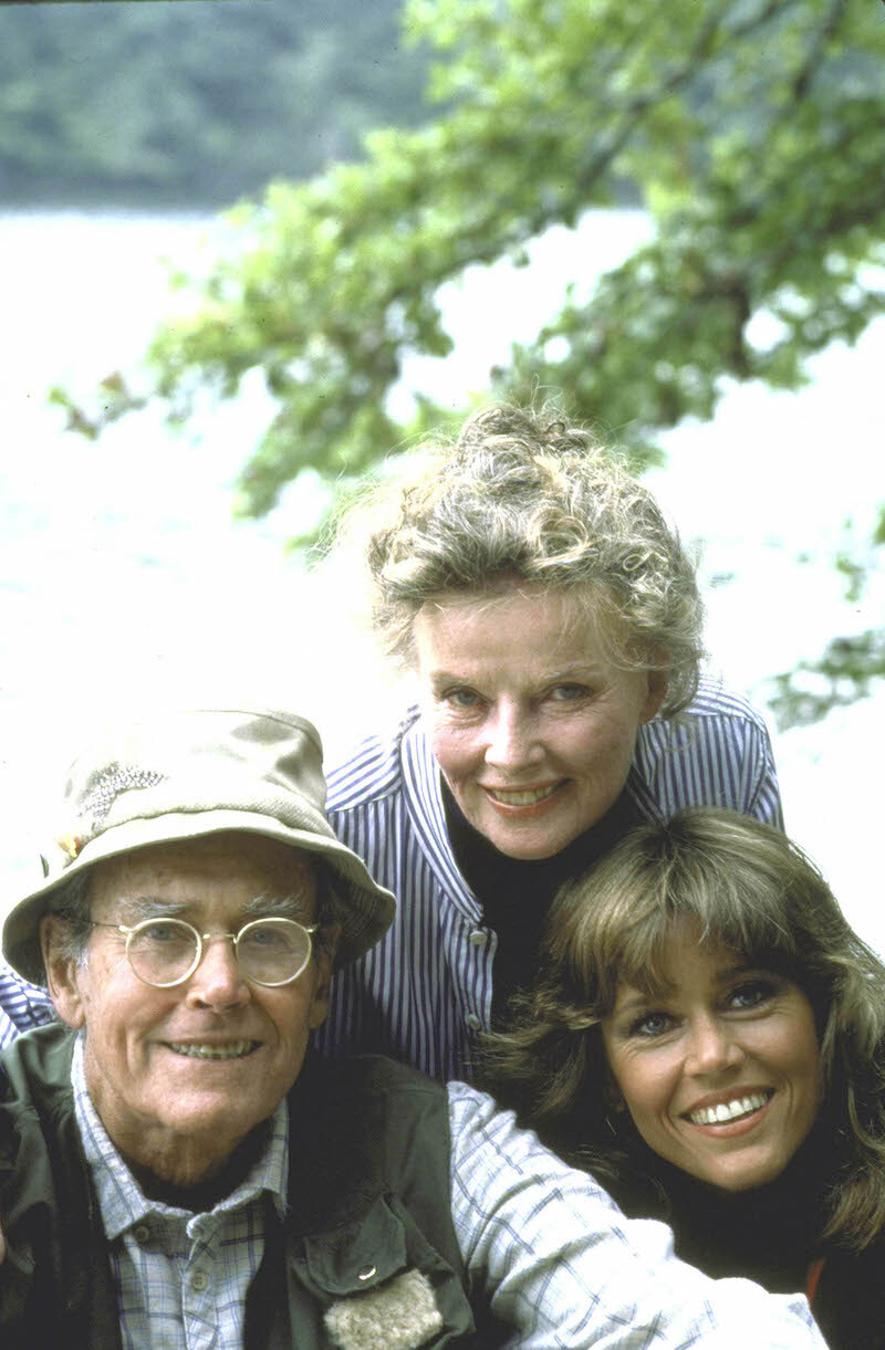 Henry Fonda, Katharine Hepburn, and Jane Fonda on the set of