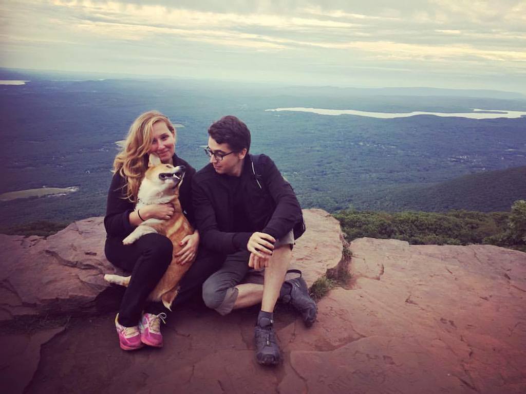 sherlock the corgi on a hike with Diana Bruk