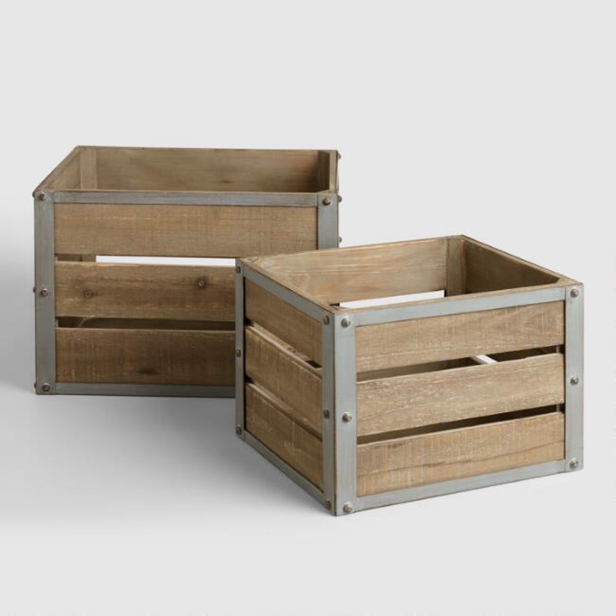 two wooden crates on white background, rustic farmhouse decor