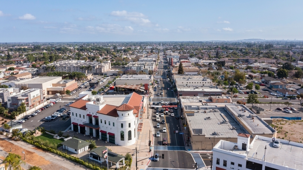 An aerial view of Bellflower, California