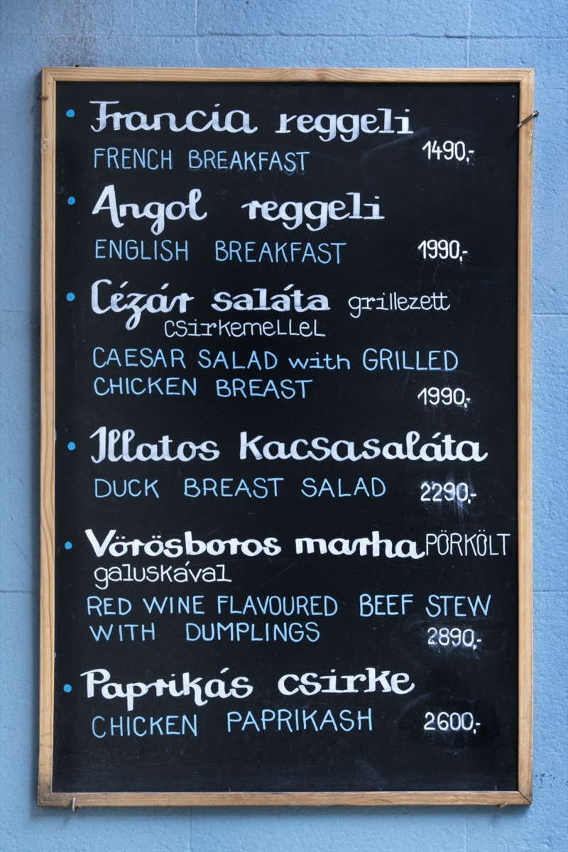 Hungarian menu board