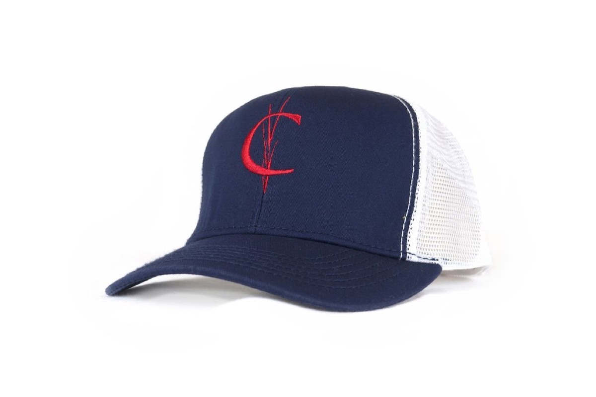 golf hat CRIQUET TRUCKER HAT Navy with Red 'Grassy C' Logo