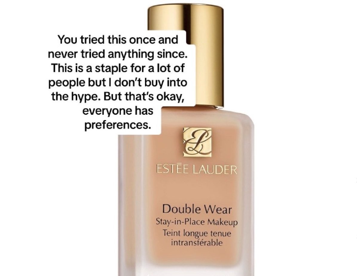 A bottle of Estee Lauder Double Wear Foundation with the caption:
