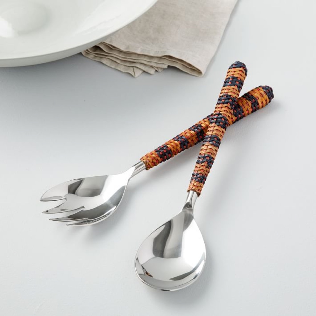 rattan-wrapped serving utensils, picnic essentials