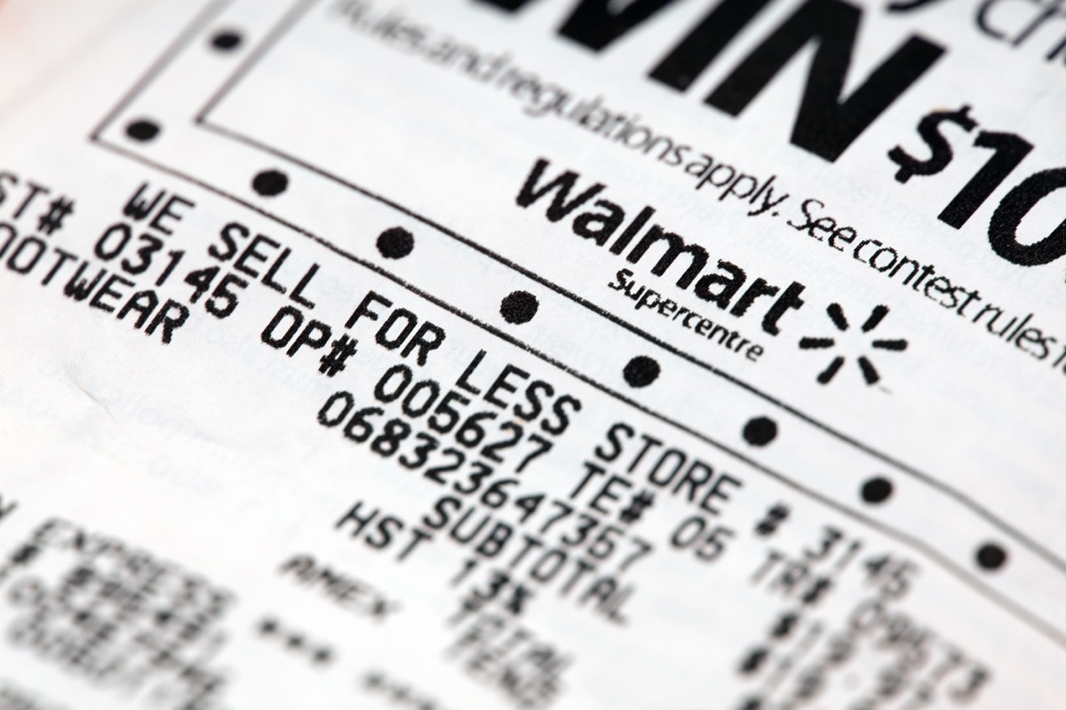 Walmart superstore receipt close-up featuring