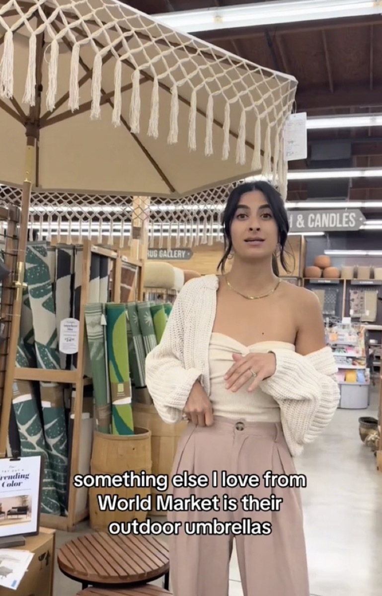 Interior designer Ana Egger shoes off outdoor umbrellas at World Market