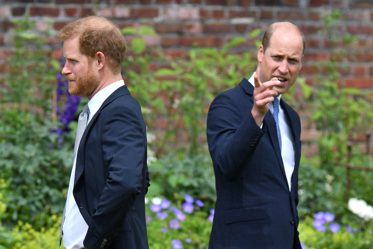 Prince Harry, Duke of Sussex (L) and Britain's Prince William, Duke of Cambridge attend the unveiling of a statue of their mother, Princess Diana at The Sunken Garden in Kensington Palace, London on July 1, 2021, which would have been her 60th birthday