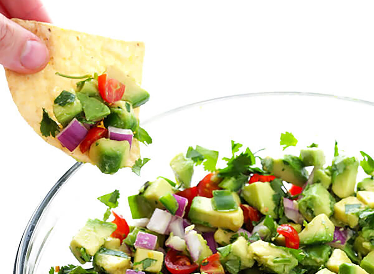 chunky guacamole with chip
