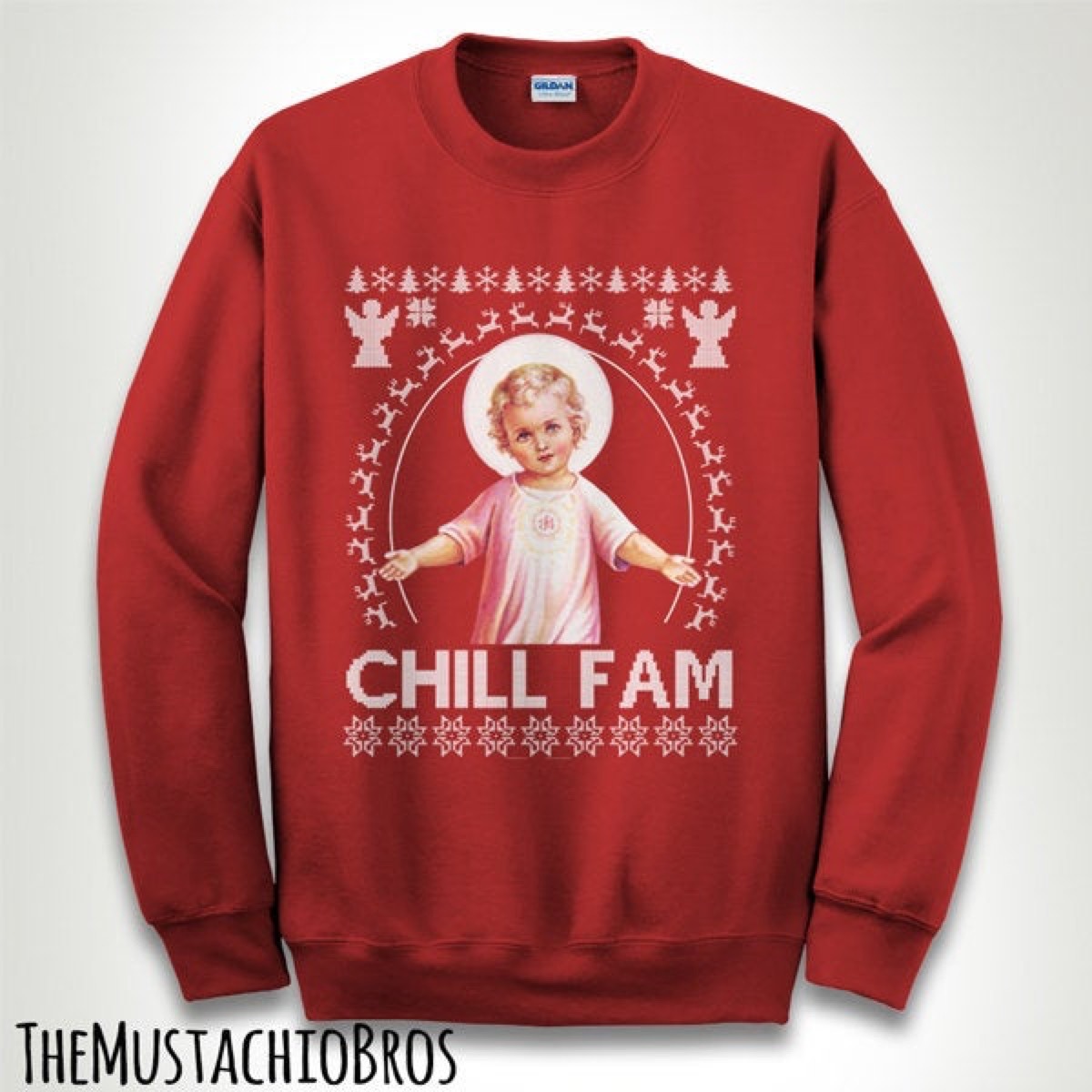 red sweater with cherub and