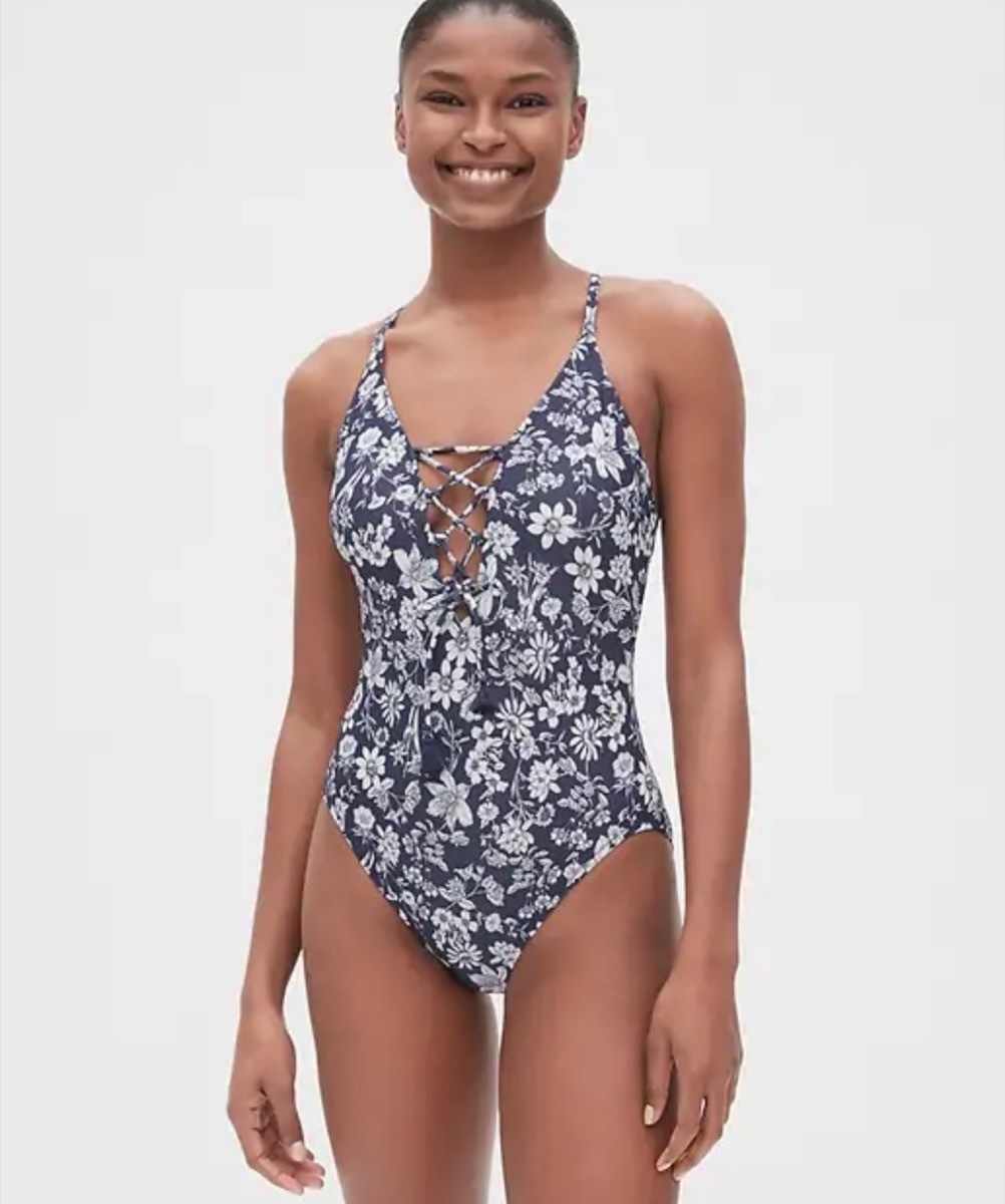 gap black and white lace up suit, cheap swimsuits