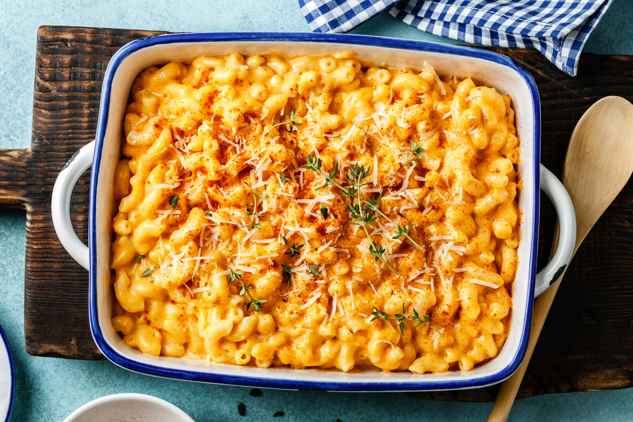 Macaroni and cheese in casserole dish