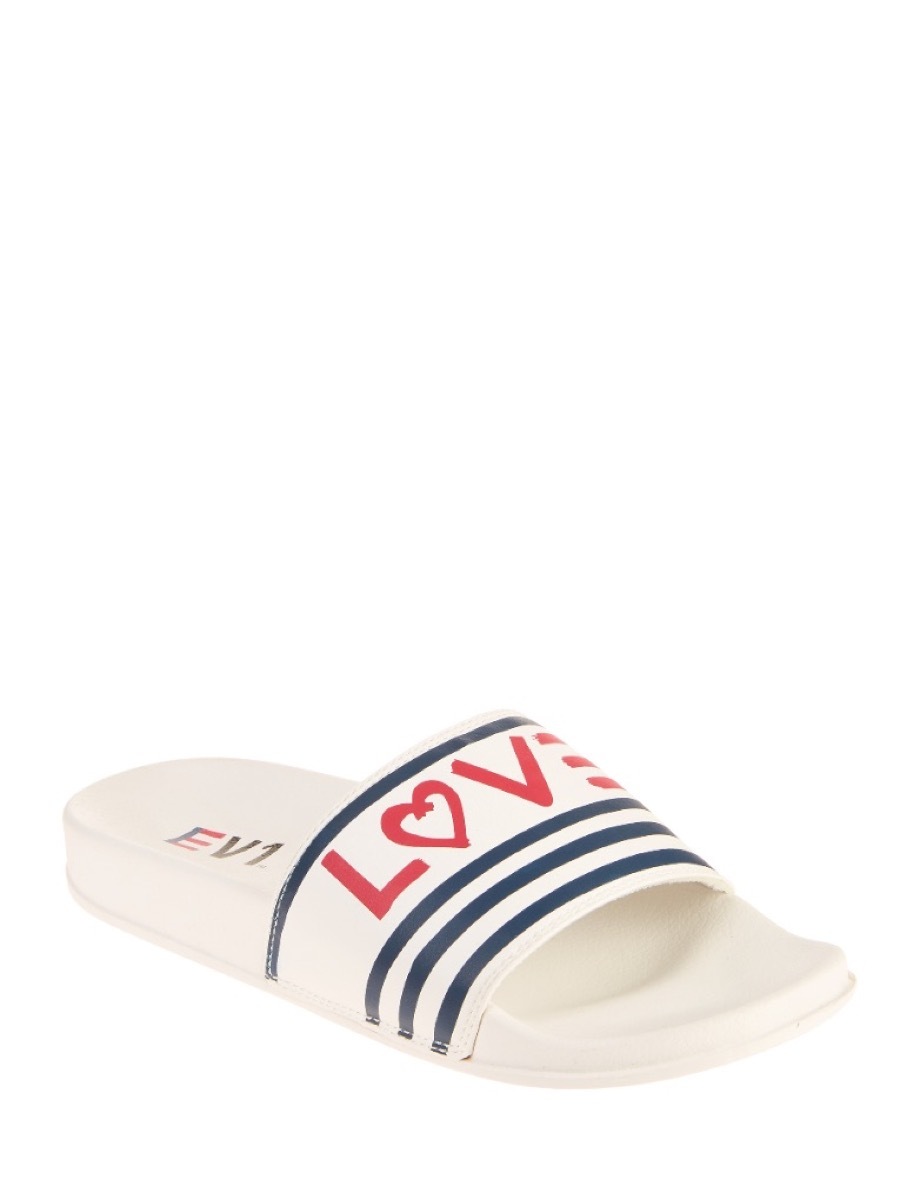 white sandals with love on the arch, affordable sandals