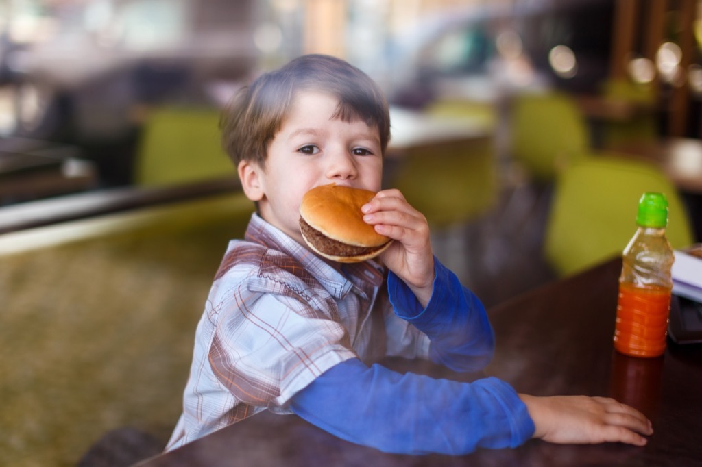 Kid Eating Hamburger Parenting