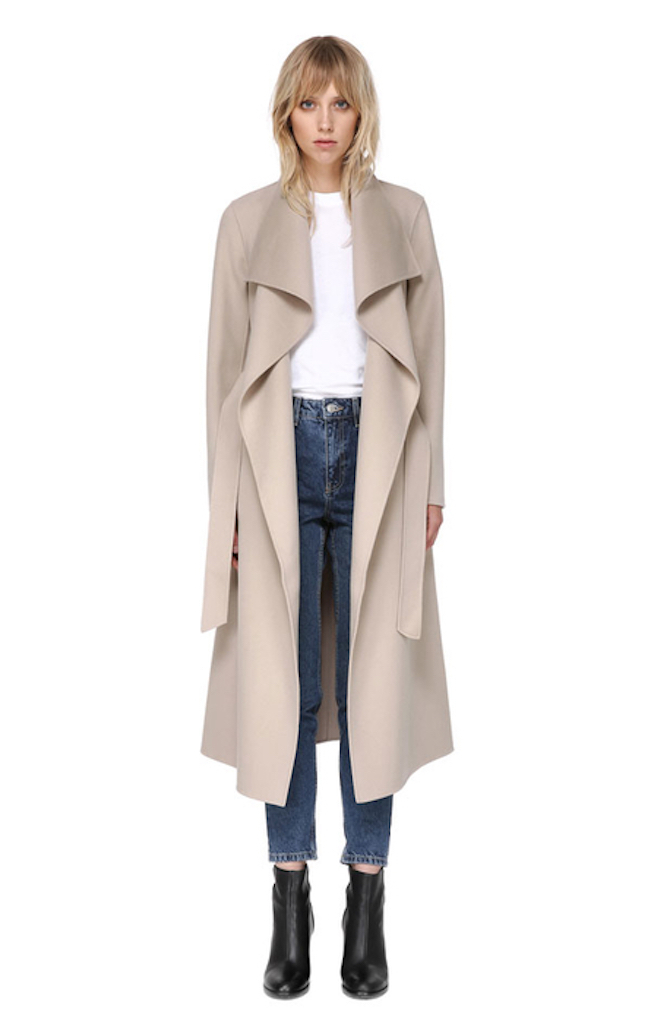Mackage 'Mai' Sand Belted Wool Coat with Waterfall Collar