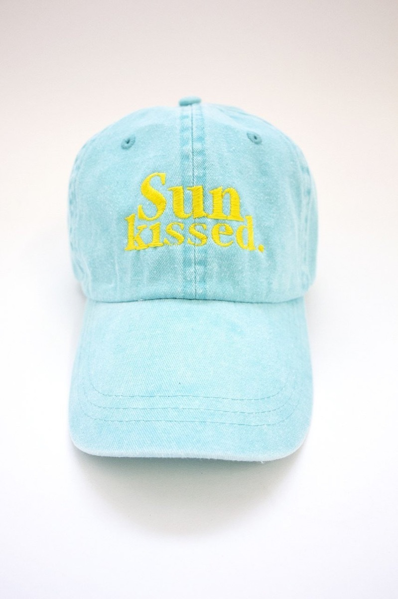 blue cap with sun kissed written on it, cheap summer hats