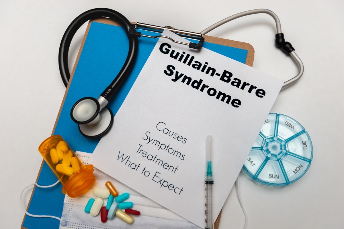 Guillain Barre Syndrome. Causes, symptoms, Treatment and what to expect in text on a clip board.