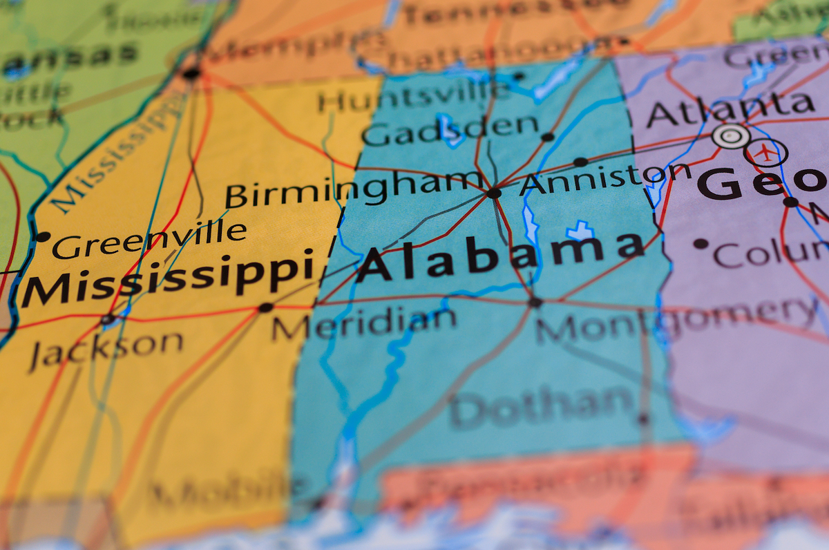 map shows mississippi and alabama