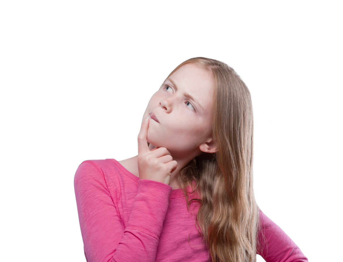 little girl thinking - brain teasers for kids