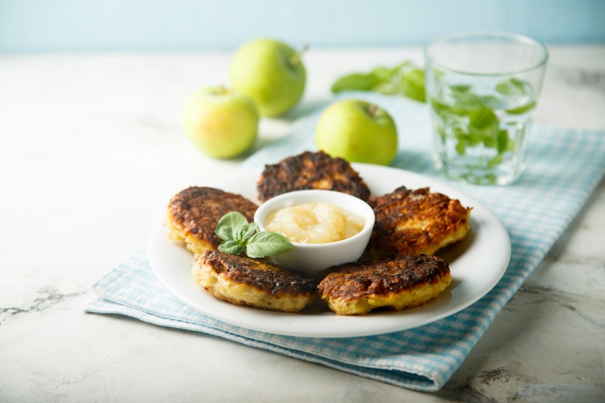 potato latkes with applesauce - hanukkah